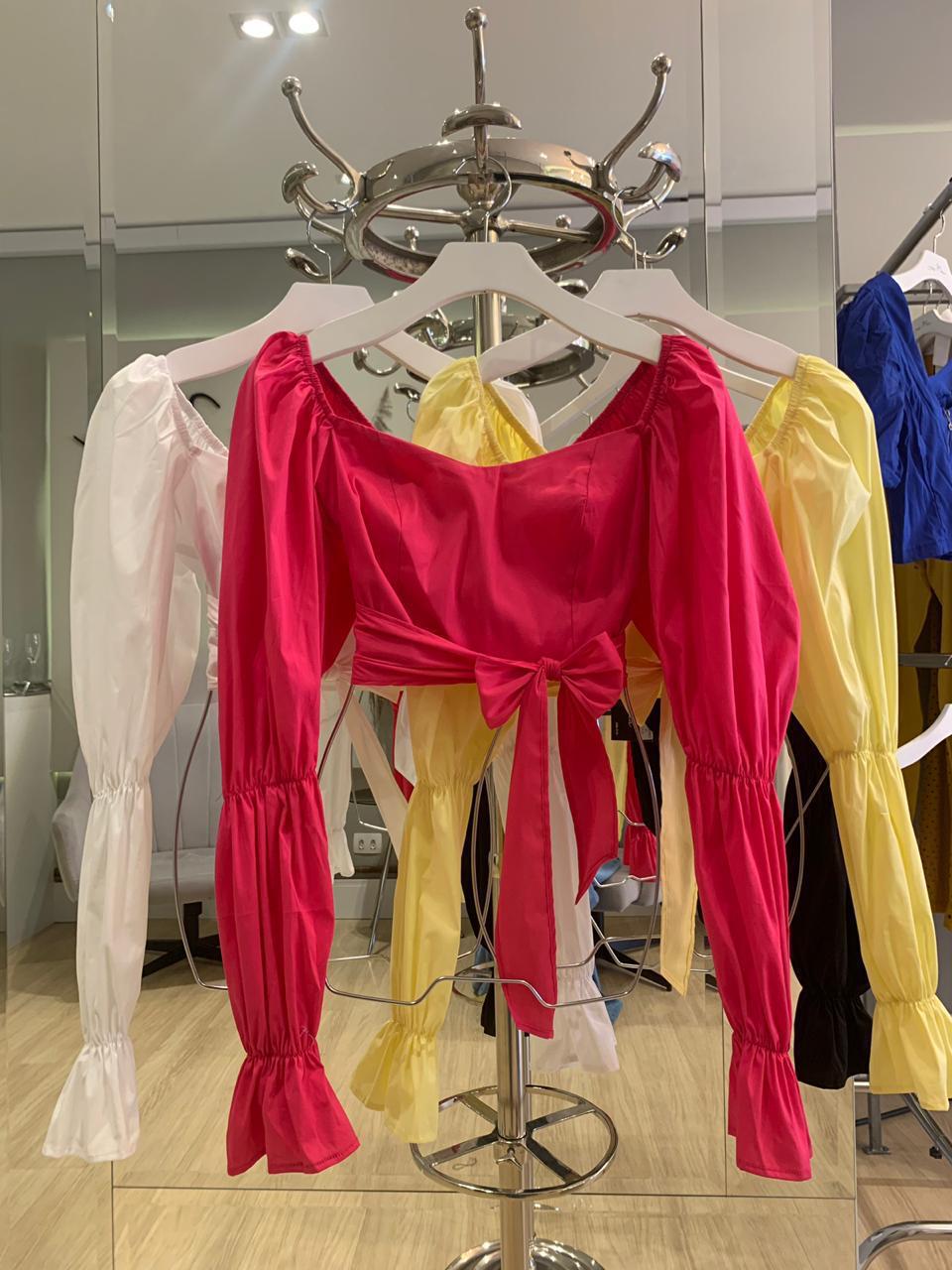 Blusa Cropped Acetinado Meia Manga Longa